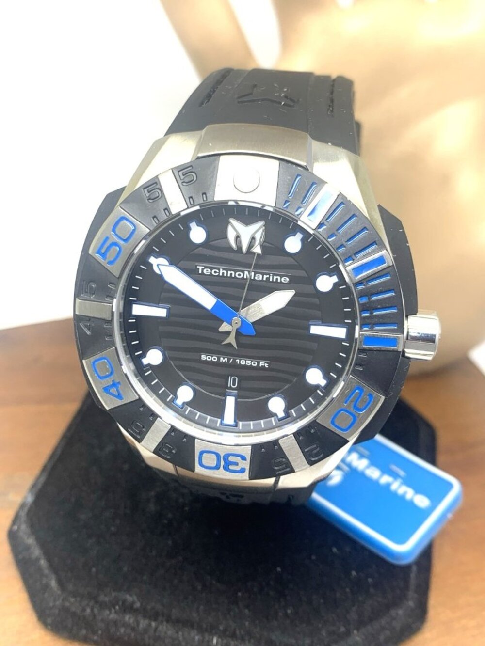 Technomarine Men's Watch TM-515011 Swiss Quartz Black Dial Rubber Strap 45mm